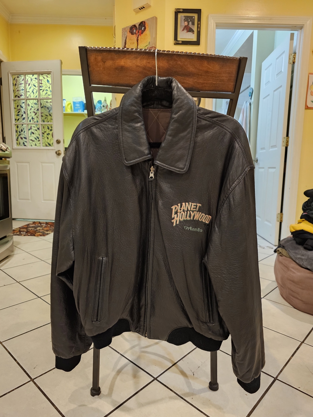 Planet Hollywood Orlando Men's Black Leather Reversible Bomber Jacket